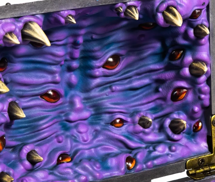 Hand-painted detail of the Mimic Dice Box interior